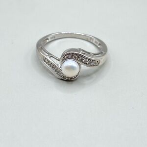 Nevada Silver Mine Cultured Pearl Cubic Zirconia Ring